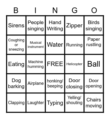 Return to Your Senses - Sound Bingo Card