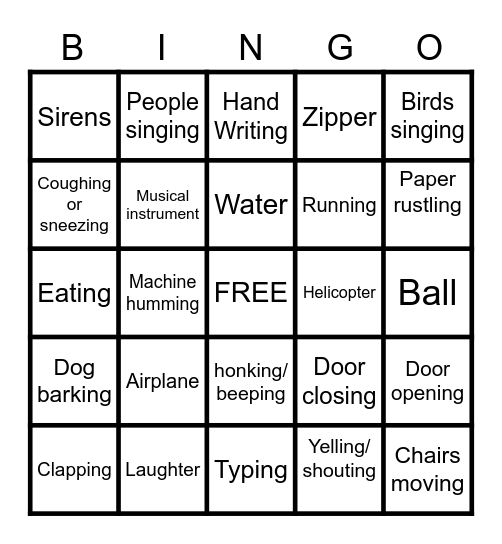 Return to Your Senses - Sound Bingo Card