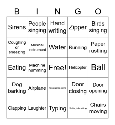 Sound Bingo Card