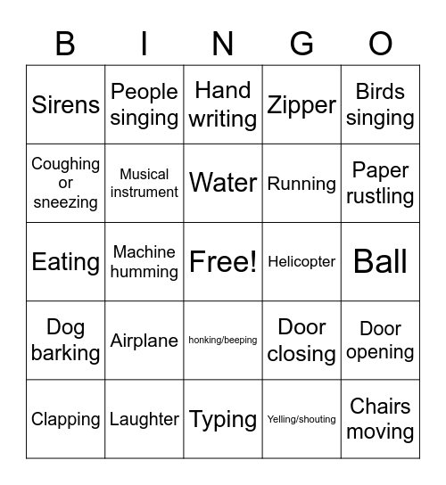 Sound Bingo Card