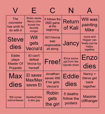 Stranger Things Vol 2 Bingo Card