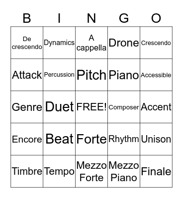 Music Vocab Bingo! Bingo Card