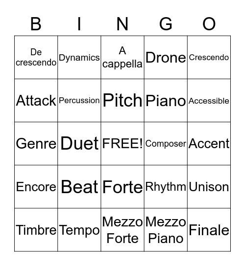Music Vocab Bingo! Bingo Card