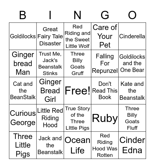 Fractured Fairy Tales Bingo Card