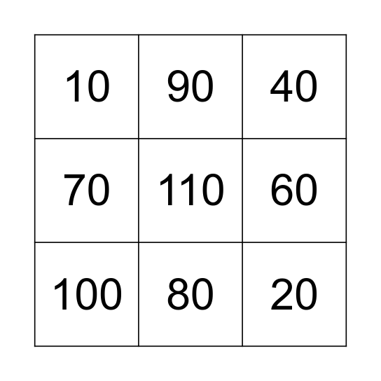 Number Bingo 10-120 Bingo Card