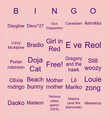 Misa’s Music Taste!!! Bingo Card