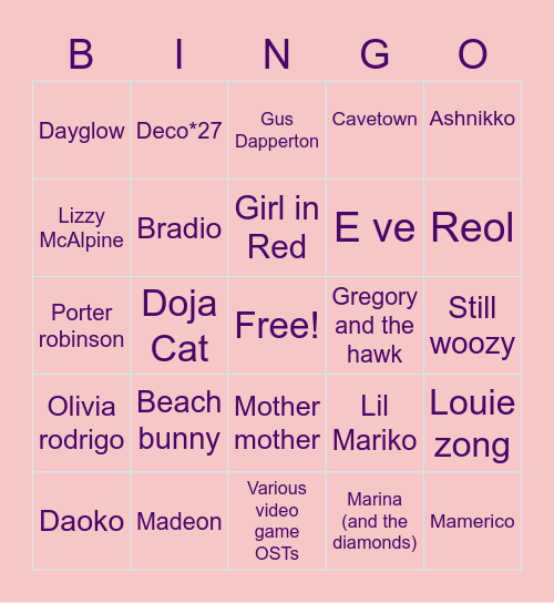 Misa’s Music Taste!!! Bingo Card
