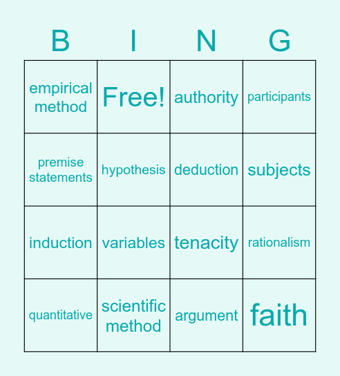 Research methods Chapter 1 Bingo Card