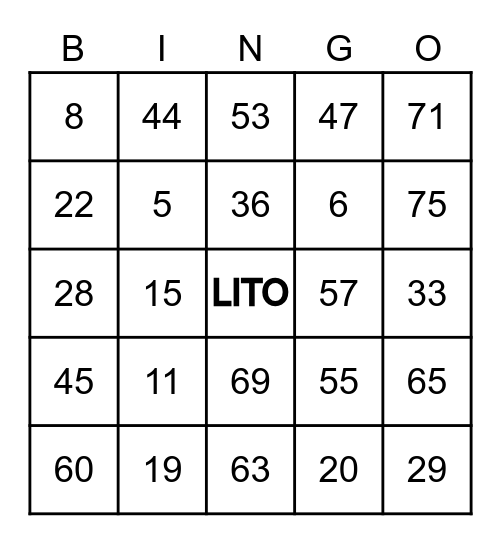 LITO'S BEST CARD Bingo Card