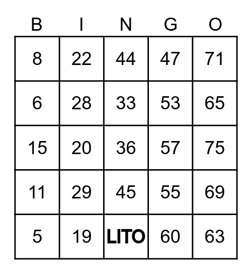 LITO'S BEST CARD Bingo Card