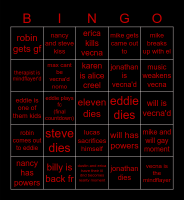 Stranger Things Vol 2 Bingo Card