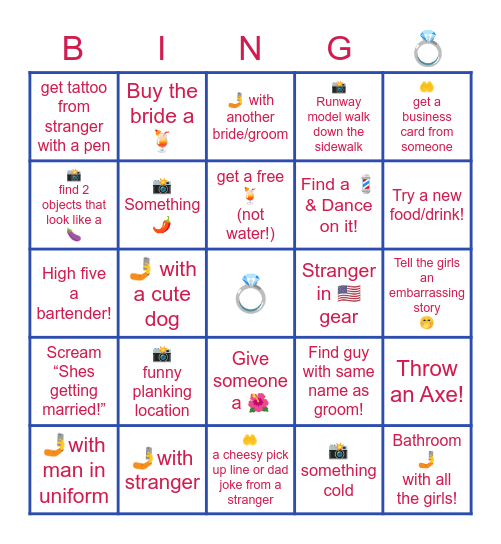 Katie’s Red, BRIDE, & Blue Bingo Card