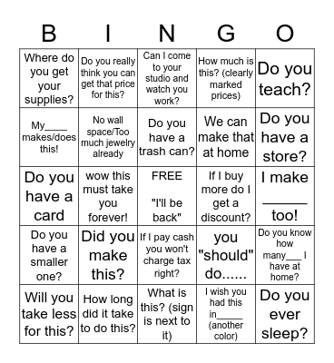 They said WHAT???? Bingo Card