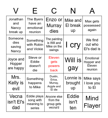 Stranger Things Season 4 Vol. 2 Bingo Card