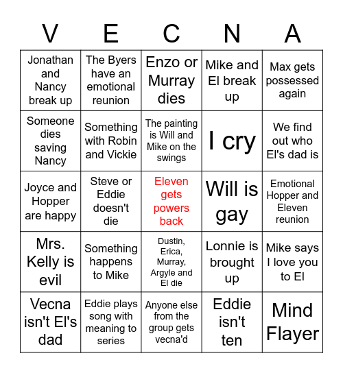 Stranger Things Season 4 Vol. 2 Bingo Card