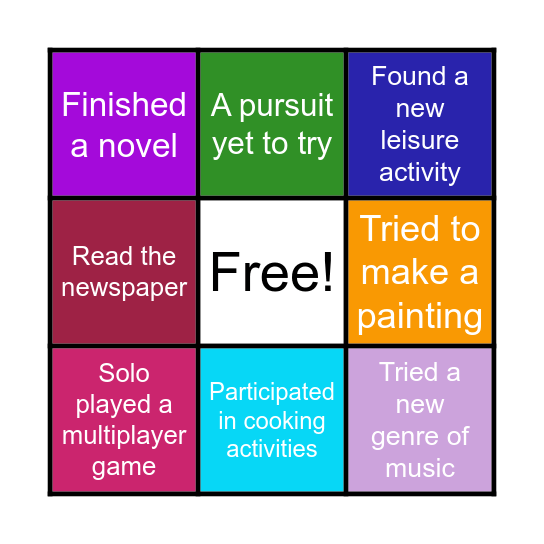 RECREATIONAL ACTIVITIES Bingo Card