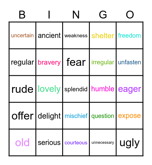 Synonyms & Antonyms Bingo Card