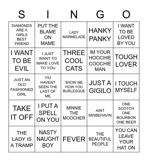 756 BURLESQUE HITS Bingo Card