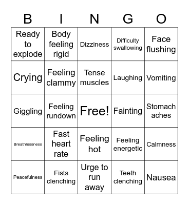 Biological Signs of Emotions Bingo Card