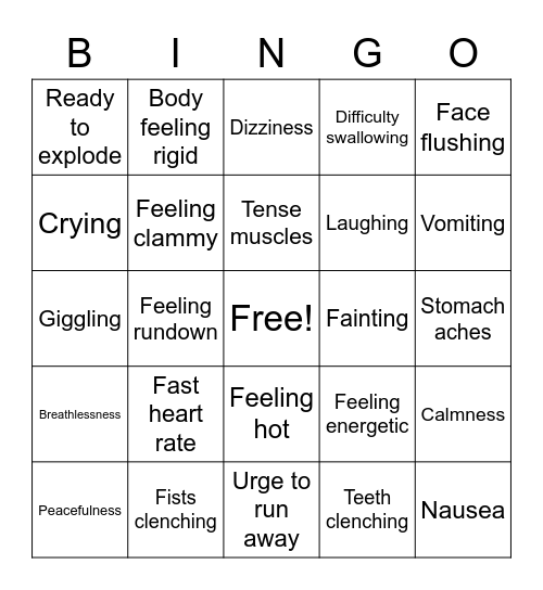 Biological Signs of Emotions Bingo Card