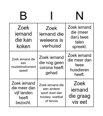 Zoek een klasgenoot Bingo Card