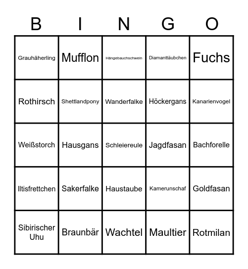 Tierbingo im Wildpark Poing Bingo Card