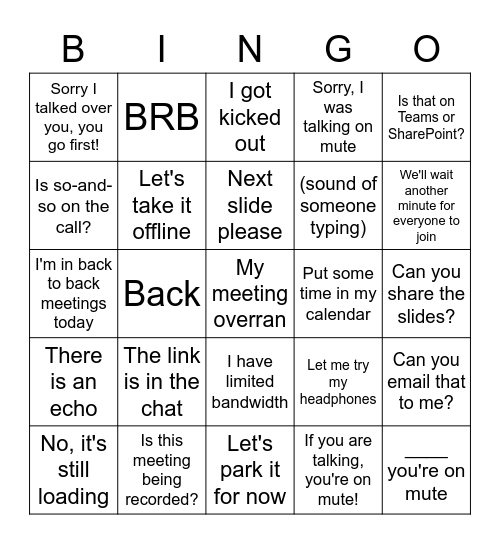 HR Projects Teams call Bingo Card
