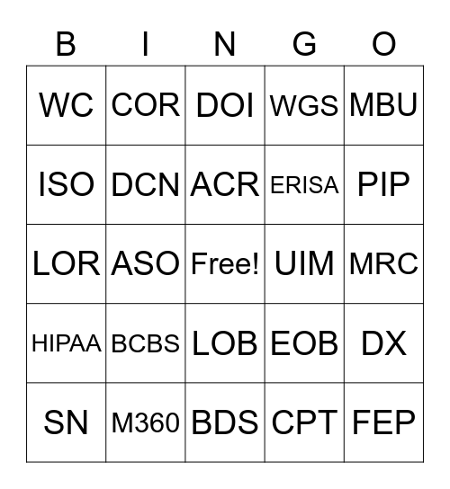 SUBRO Bingo Card