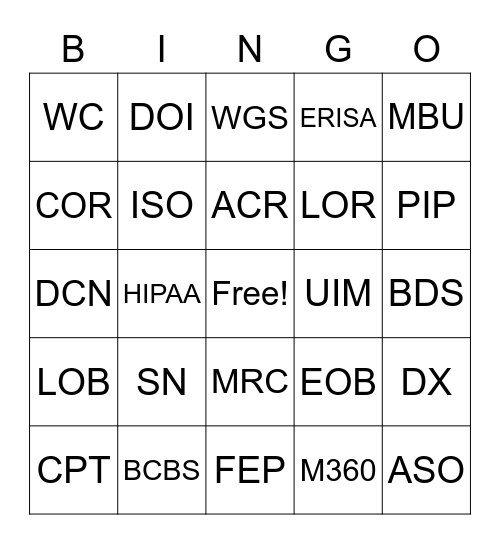 SUBRO Bingo Card