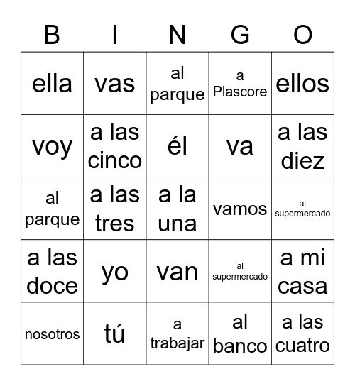 Ir at a certain time Bingo Card