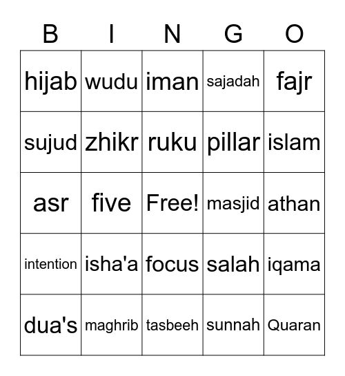 Salah Bingo Card