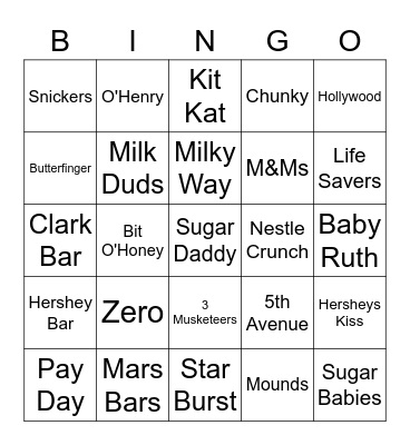 Candy Quiz Bingo Card