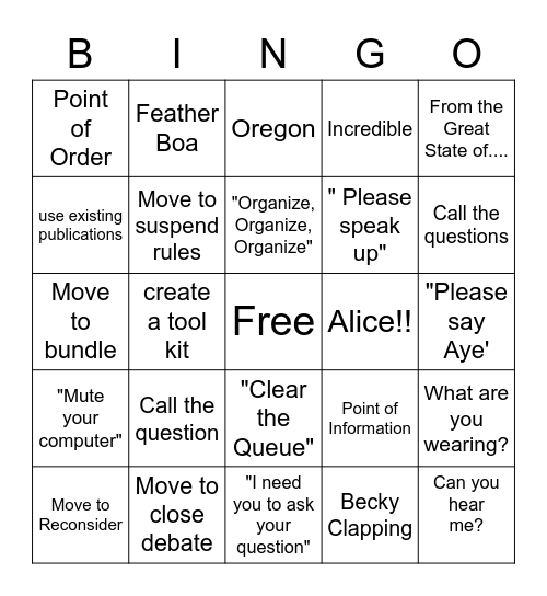 NEA RA Day 1 Bingo Card