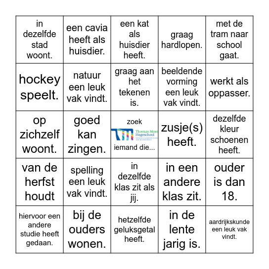 Zoek iemand die... Bingo Card