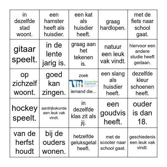 Zoek iemand die... Bingo Card