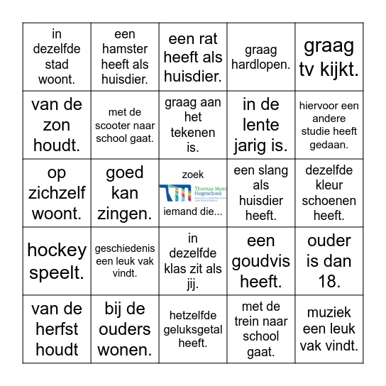 Zoek iemand die... Bingo Card