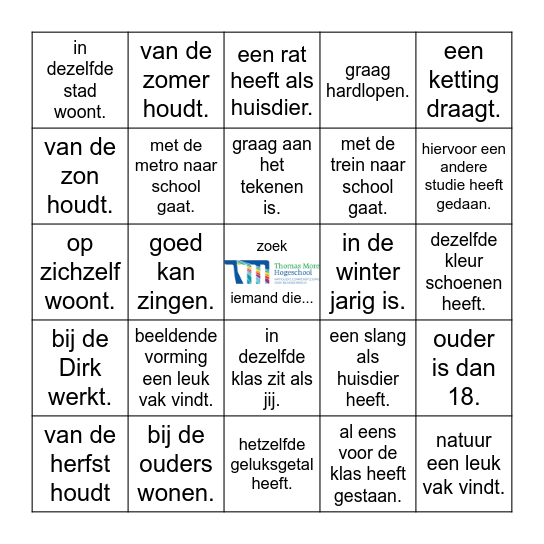 Zoek iemand die... Bingo Card