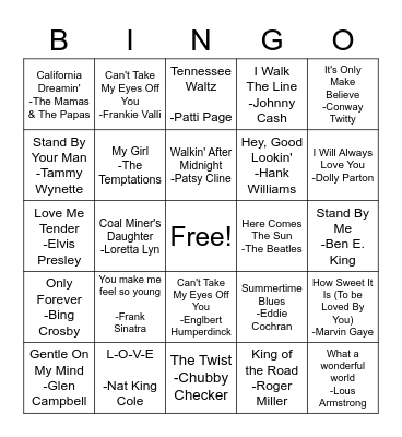 Musical Bingo Card