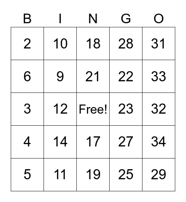 Summer School Bingo Card