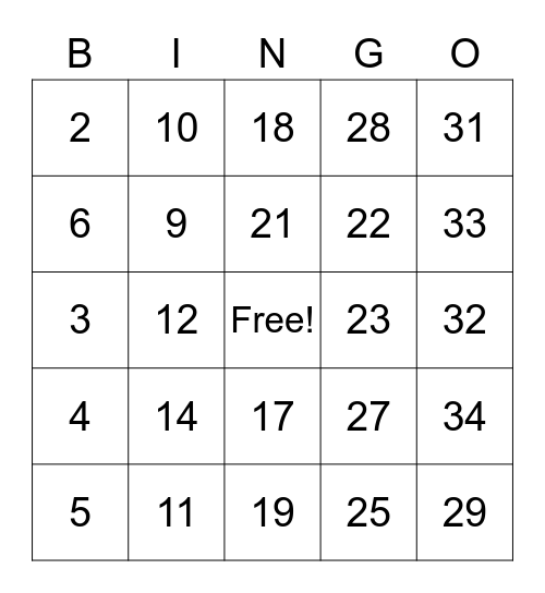 Summer School Bingo Card