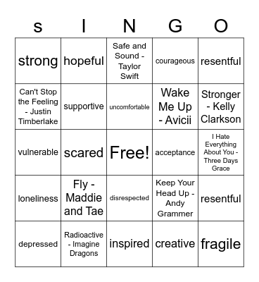 Emotions Singo Bingo Card