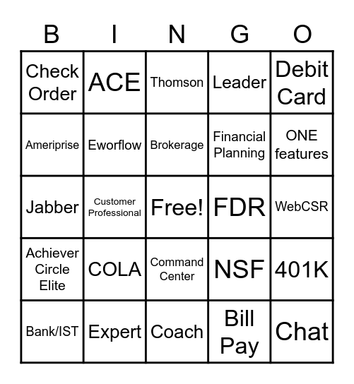 Team Building Bingo Card