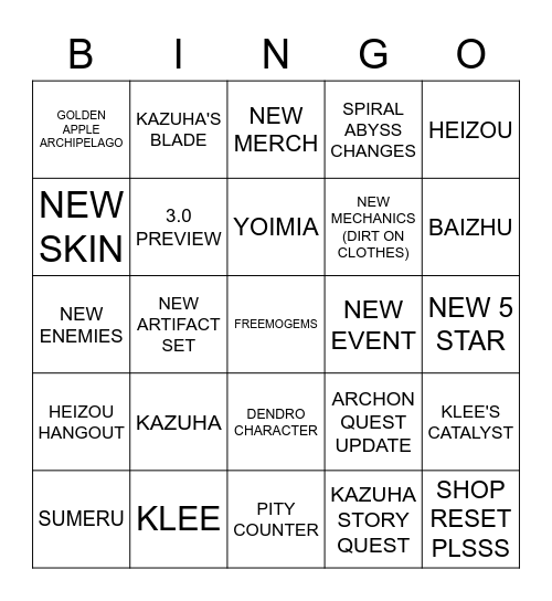 Untitled Bingo Card
