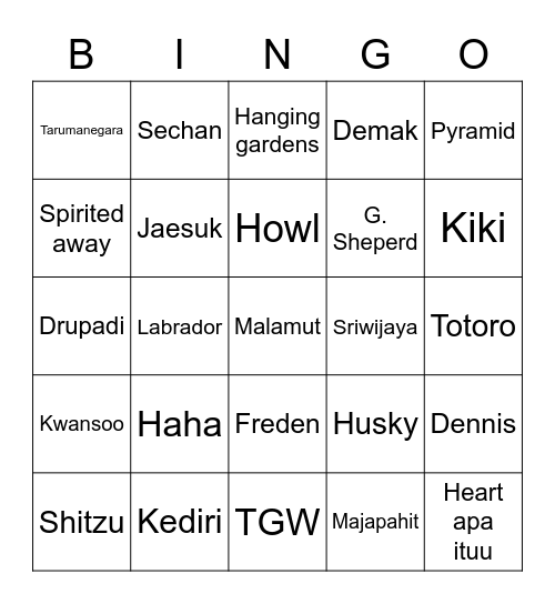 Memar Bingo Card