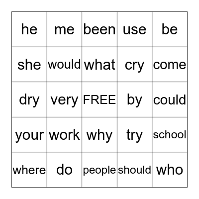 Sight Words Bingo 2 Bingo Card