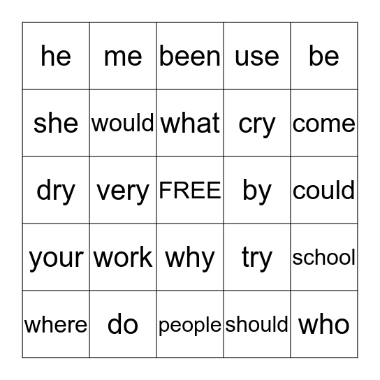 Sight Words Bingo 2 Bingo Card