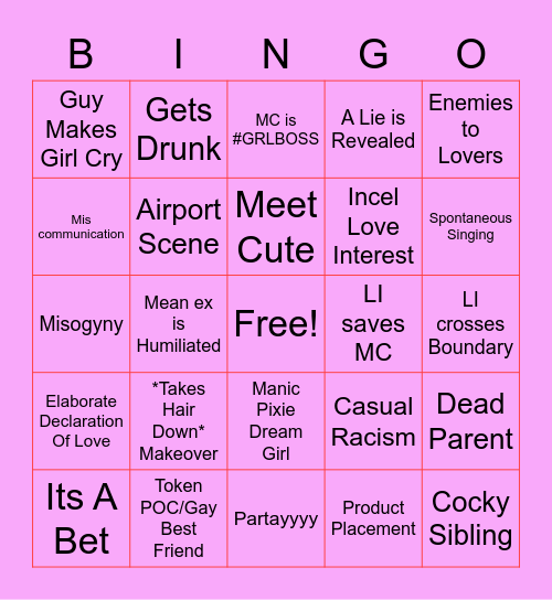 Rom Com Bingo Card