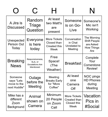 Help Desk Huddle Bingo Card