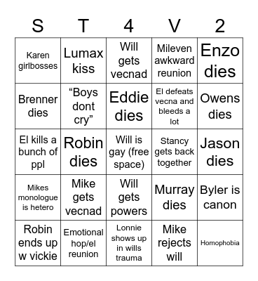 Stranger Things 4 V 2 bingo Card