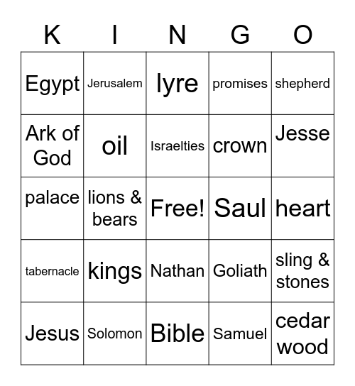 King David Bingo Card